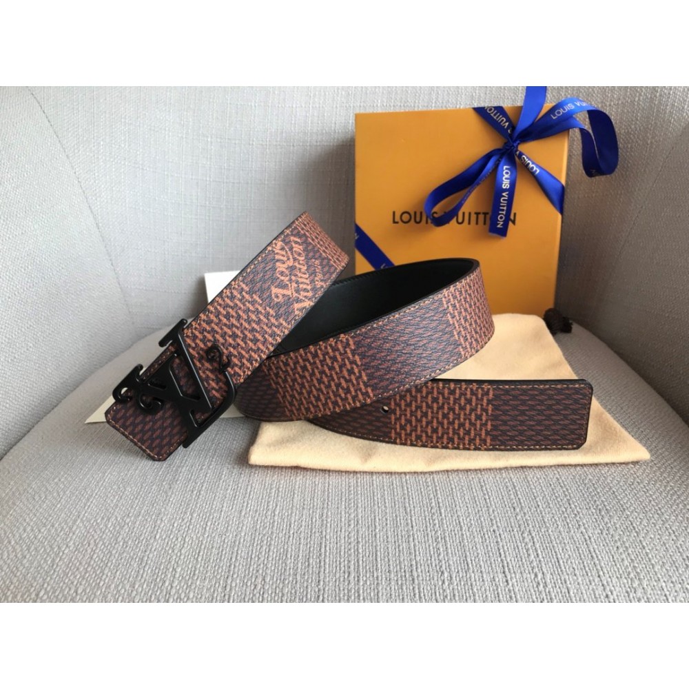 Lv Brown Calf Leather Letter Bronze Black Buckle 40mm Belts 