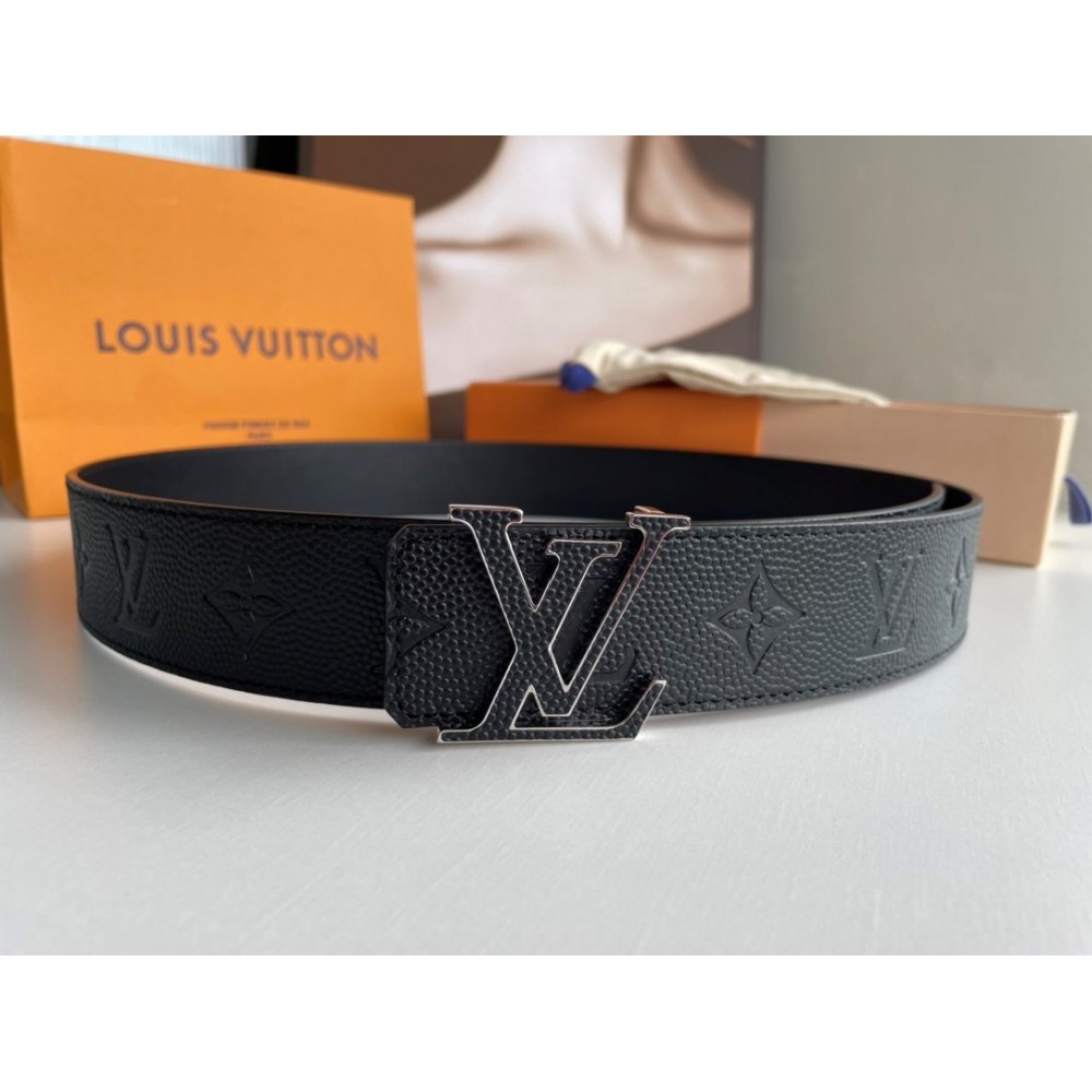 Lv New Embossed Monogram Calf Leather Letter Buckle 40mm Belts Black