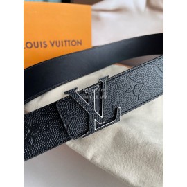Lv New Embossed Monogram Calf Leather Letter Buckle 40mm Belts Black