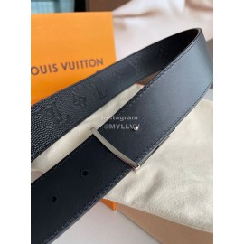 Lv New Embossed Monogram Calf Leather Letter Buckle 40mm Belts Black