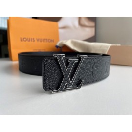 Lv New Embossed Monogram Calf Leather Letter Buckle 40mm Belts Black