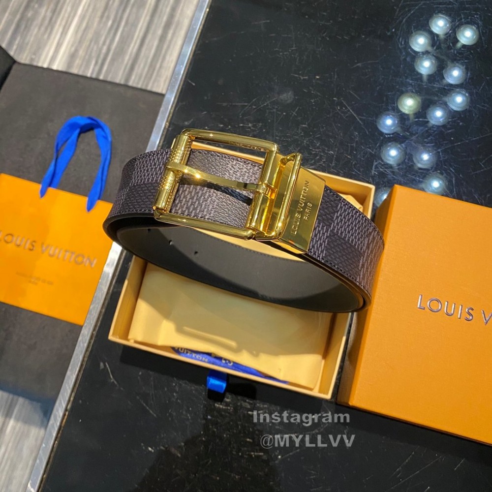 Lv Damier Canvas Calf Leather Gold Pin Buckle 40mm Belts 