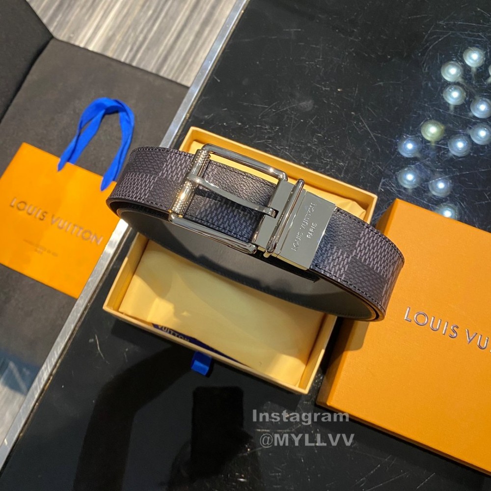 Lv Damier Canvas Calf Leather Silver Pin Buckle 40mm Belts 