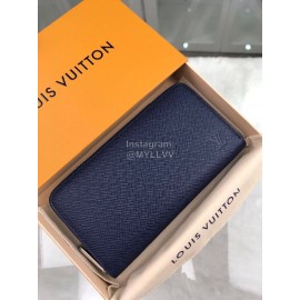 Louis Vuitton Cross Pattern Cowhide Zipper Around Long Wallets Blue M32822