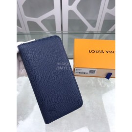 Louis Vuitton Cross Pattern Cowhide Zipper Around Long Wallets Blue M32822