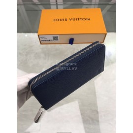 Louis Vuitton Cross Pattern Cowhide Zipper Around Long Wallets Blue M32822