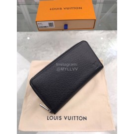 Louis Vuitton Cross Pattern Cowhide Zipper Around Long Wallets Black M32822