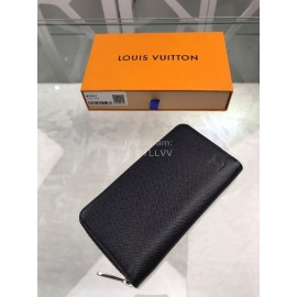 Louis Vuitton Cross Pattern Cowhide Zipper Around Long Wallets Black M32822