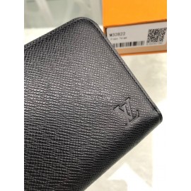 Louis Vuitton Cross Pattern Cowhide Zipper Around Long Wallets Black M32822