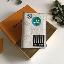 Louis Vuitton Multiple Classic Old Flower Badge Vertical Short Wallets White M67817