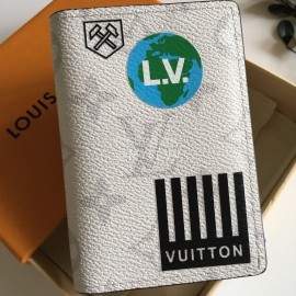 Louis Vuitton Multiple Classic Old Flower Badge Vertical Short Wallets White M67817