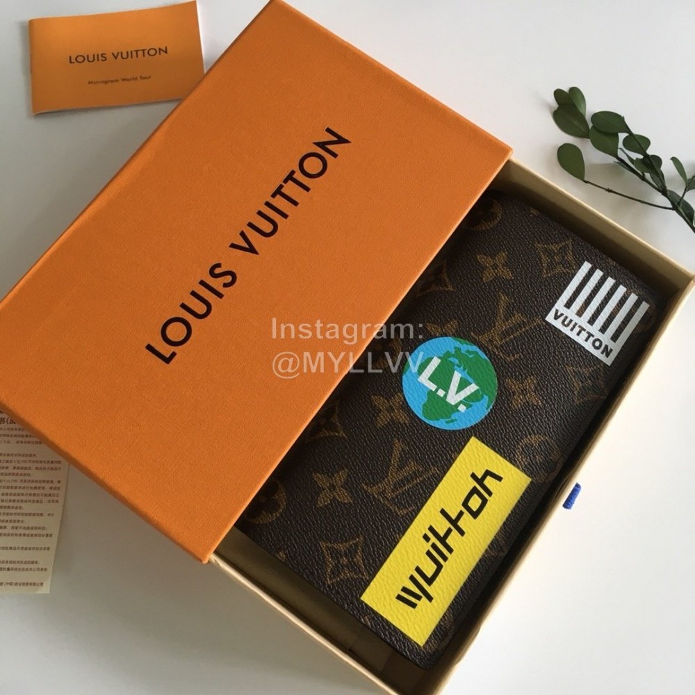 Louis Vuitton Brazza Silk Screen Long Wallets Brown M67823