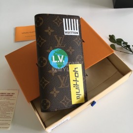 Louis Vuitton Brazza Silk Screen Long Wallets Brown M67823