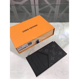 Louis Vuitton Coin Leather Classic Old Flower Long Card Cases Black M64038