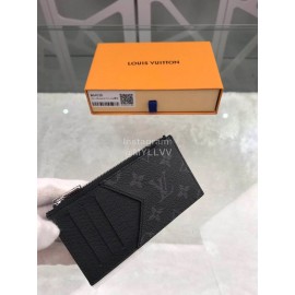 Louis Vuitton Coin Leather Classic Old Flower Long Card Cases Black M64038