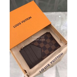Louis Vuitton Coin Leather Checkerboard Long Card Cases Brown N64038