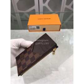 Louis Vuitton Coin Leather Checkerboard Long Card Cases Brown N64038