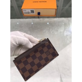 Louis Vuitton Coin Leather Checkerboard Long Card Cases Brown N64038