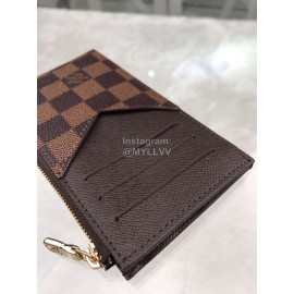 Louis Vuitton Coin Leather Checkerboard Long Card Cases Brown N64038