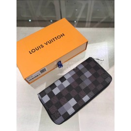 Louis Vuitton Classic Checkerboard Digital Style Zipper Around Long Wallets Gray N60170