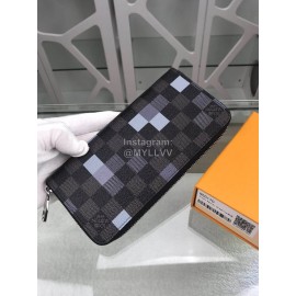 Louis Vuitton Classic Checkerboard Digital Style Zipper Around Long Wallets Gray N60170