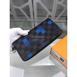 Louis Vuitton Classic Checkerboard Digital Style Zipper Around Long Wallets Blue N60170