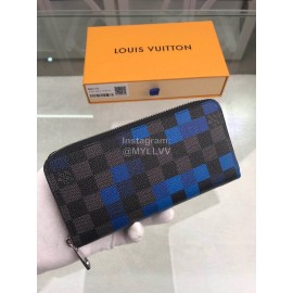 Louis Vuitton Classic Checkerboard Digital Style Zipper Around Long Wallets Blue N60170