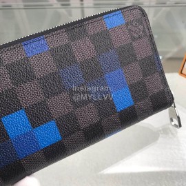 Louis Vuitton Classic Checkerboard Digital Style Zipper Around Long Wallets Blue N60170