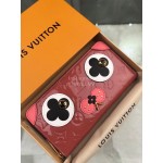 Louis Vuitton Patent Leather Embossed Cute Puppy Pattern Zipper Around Long Wallets Pink M90492