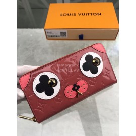 Louis Vuitton Patent Leather Embossed Cute Puppy Pattern Zipper Around Long Wallets Pink M90492
