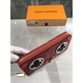 Louis Vuitton Patent Leather Embossed Cute Puppy Pattern Zipper Around Long Wallets Pink M90492