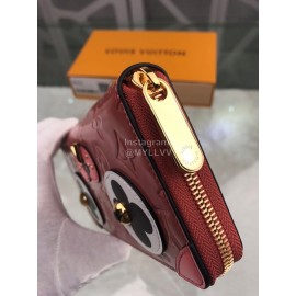 Louis Vuitton Patent Leather Embossed Cute Puppy Pattern Zipper Around Long Wallets Pink M90492