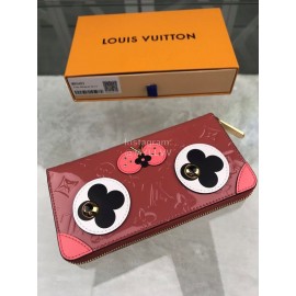 Louis Vuitton Patent Leather Embossed Cute Puppy Pattern Zipper Around Long Wallets Pink M90492