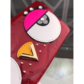 Louis Vuitton Patent Leather Embossed Bird Pattern Long Wallets Red M90489