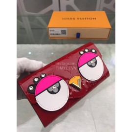 Louis Vuitton Patent Leather Embossed Bird Pattern Long Wallets Red M90489