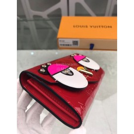 Louis Vuitton Patent Leather Embossed Bird Pattern Long Wallets Red M90489