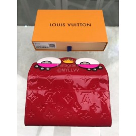 Louis Vuitton Patent Leather Embossed Bird Pattern Long Wallets Red M90489