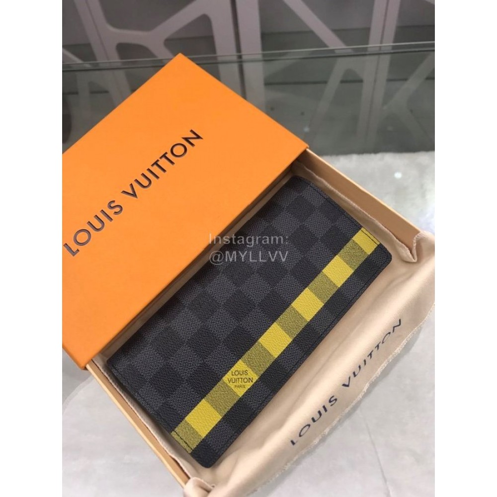 Louis Vuitton Brazza Check Yellow Lining Long Wallets N60089