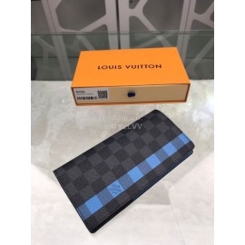 Louis Vuitton Brazza Check Blue Lining Long Wallets N60088