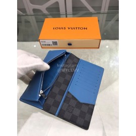 Louis Vuitton Brazza Check Blue Lining Long Wallets N60088
