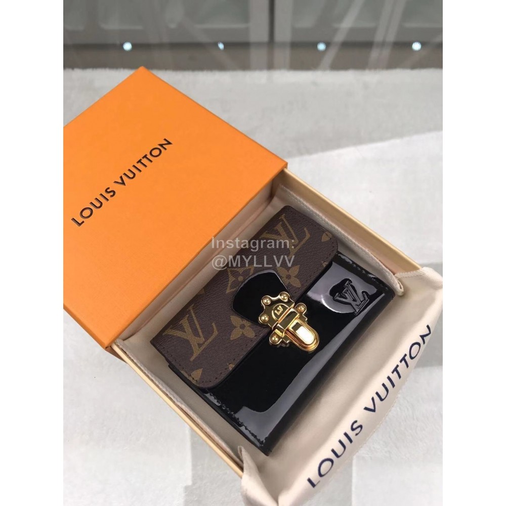 Louis Vuitton Patent Leather Suitcase Lock Buckle Short Wallets Black M61912