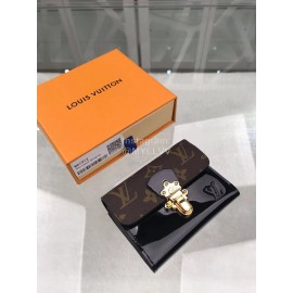 Louis Vuitton Patent Leather Suitcase Lock Buckle Short Wallets Black M61912