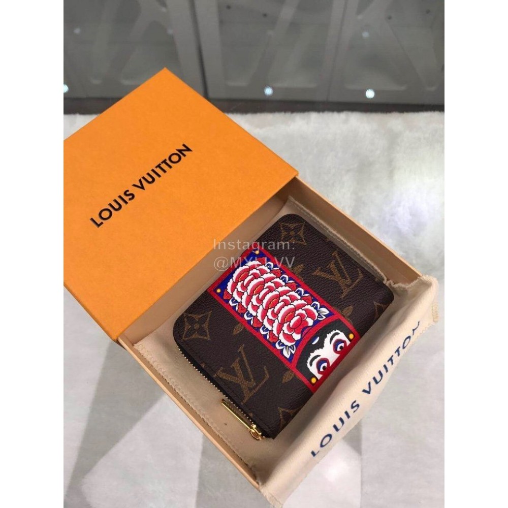 Louis Vuitton Kabuki Sticker Element Canvas Zipper Around Short Wallets M62394