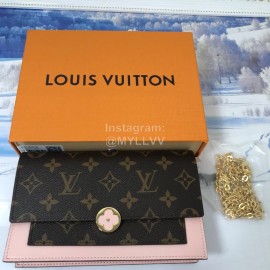 Louis Vuitton Flore Canvas Cowhide Flower Shape Buckle Chain Bag Accessory Wallet Pink M67405