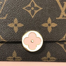 Louis Vuitton Flore Canvas Cowhide Flower Shape Buckle Chain Bag Accessory Wallet Pink M67405