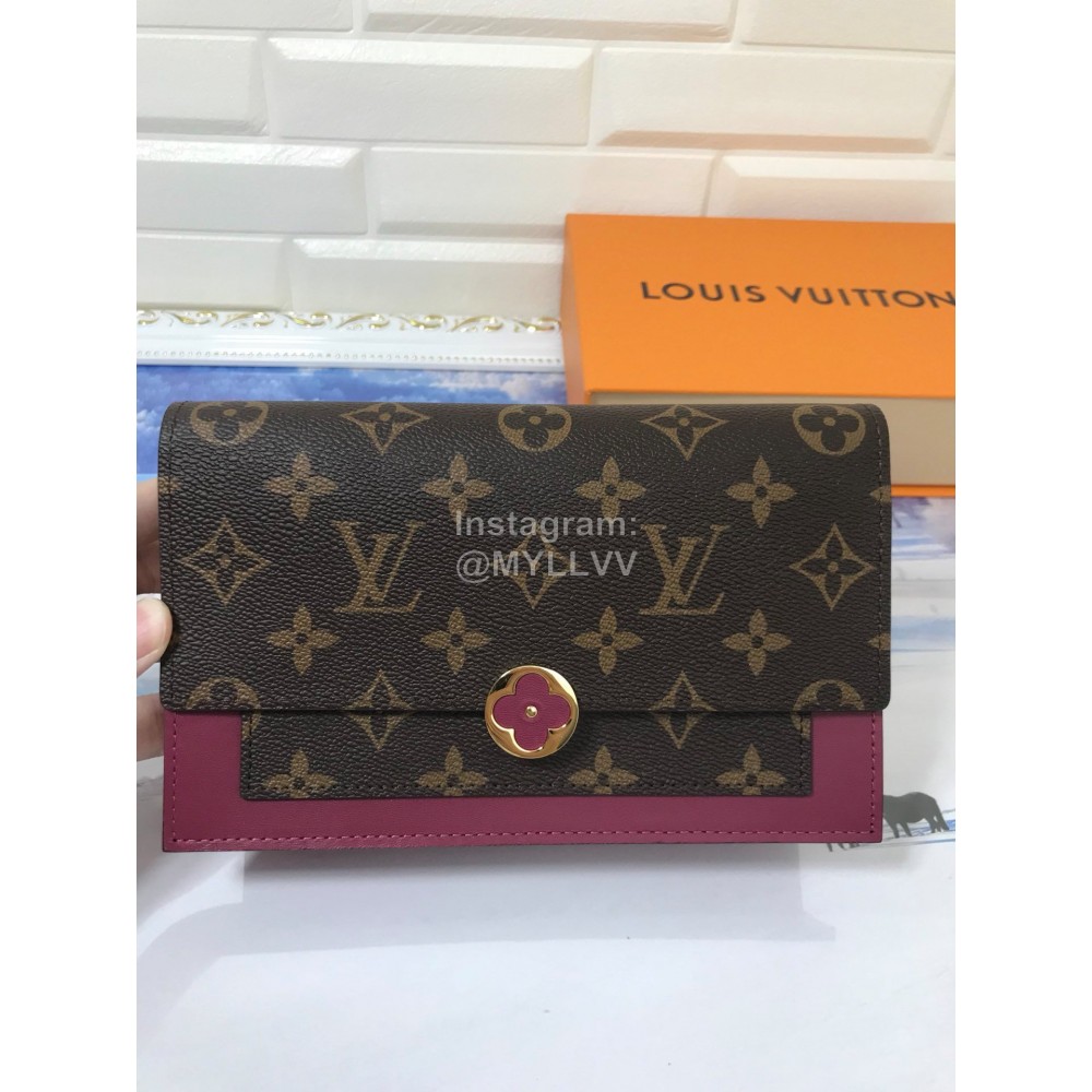 Louis Vuitton Flore Canvas Leather Flower Shape Buckle Chain Bag Accessory Wallet Fuchsia M67405