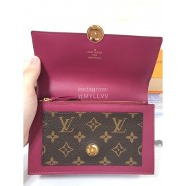 Louis Vuitton Flore Canvas Leather Flower Shape Buckle Chain Bag Accessory Wallet Fuchsia M67405
