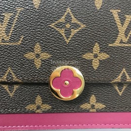 Louis Vuitton Flore Canvas Leather Flower Shape Buckle Chain Bag Accessory Wallet Fuchsia M67405