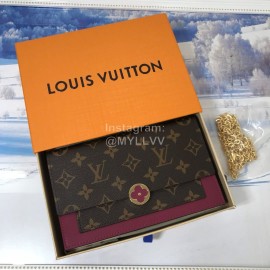 Louis Vuitton Flore Canvas Leather Flower Shape Buckle Chain Bag Accessory Wallet Fuchsia M67405