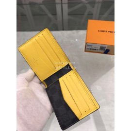 Louis Vuitton Damier Canvas Check Yellow Lining Short Wallets N60087